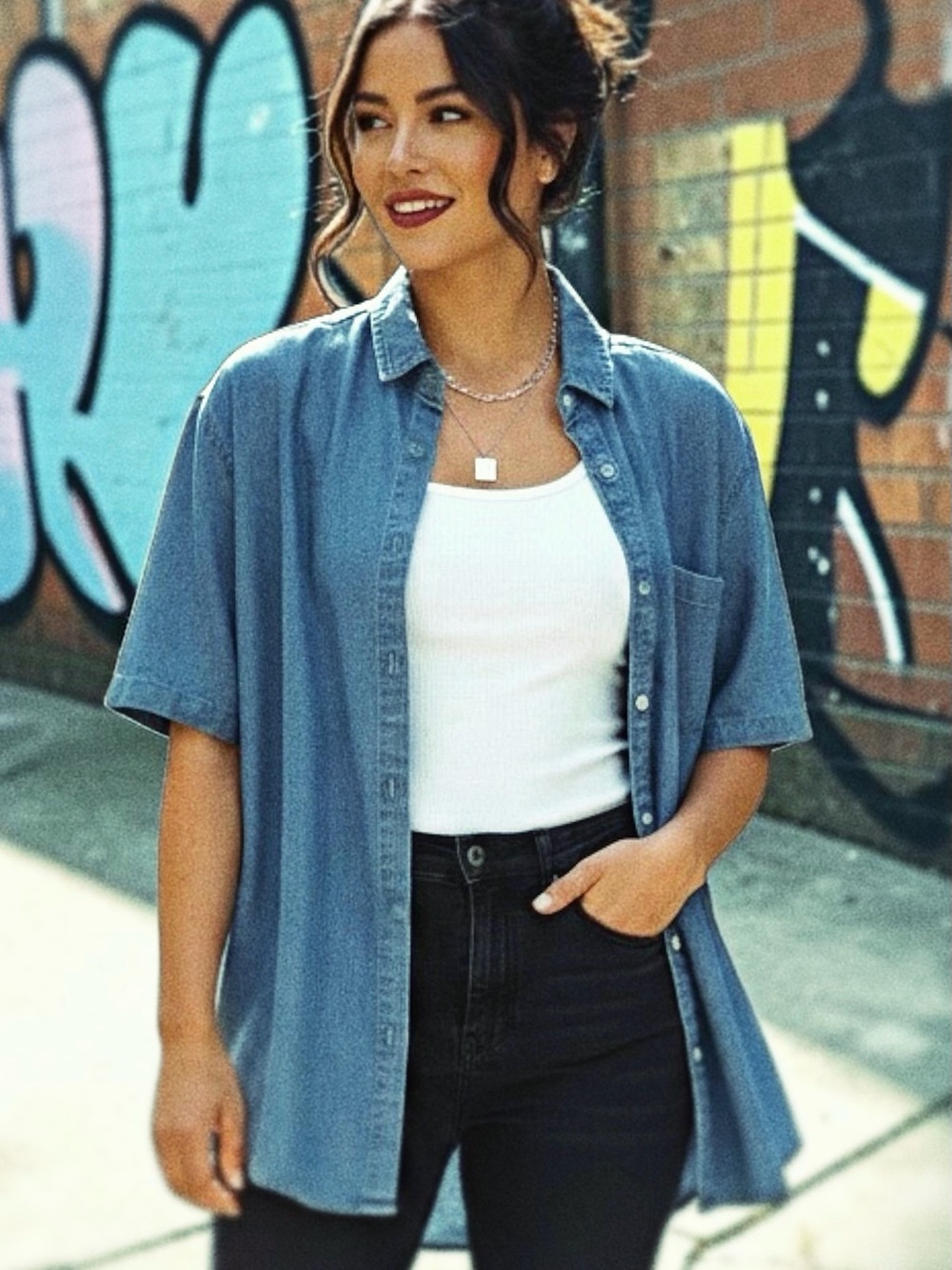 ASOS DESIGN Oversized Denim Button Up Shirt NWT 4XL Chambray Blue